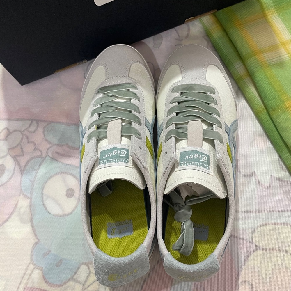 Onitsuka Tiger by Asics White with Light Gray and Lime Accent Sneakers - Picture 5 of 10